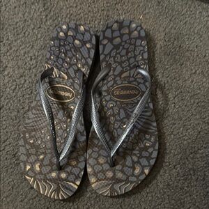 Havaianas Gray and Gold Flip Flops